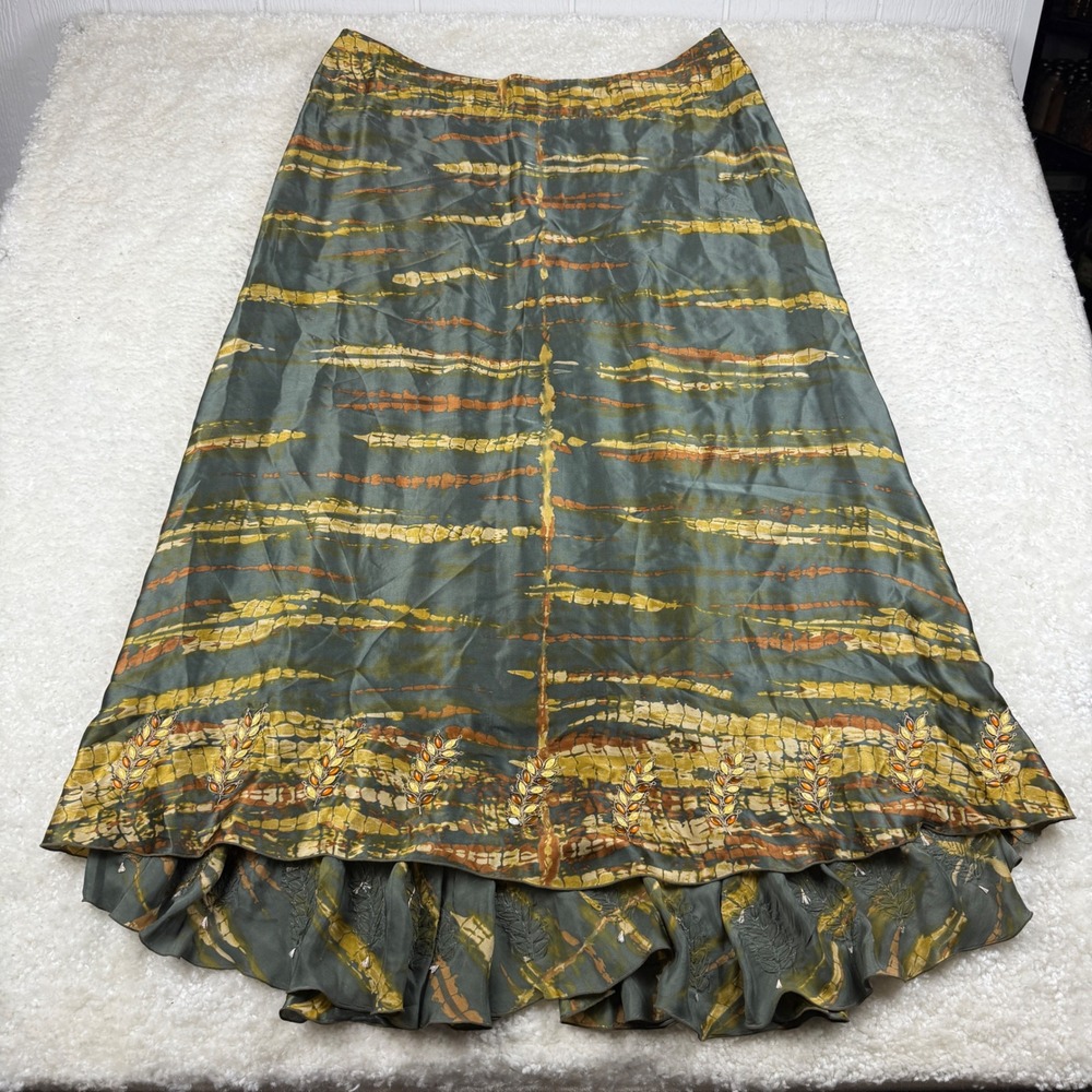 Soft Surroundings Skirt Women 2X Green Tie Dye Silk Beaded Maxi 53903